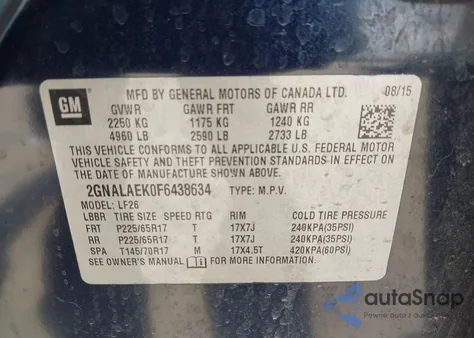 2015 Chevrolet Equinox Ls z USA, uszkodzony, nr VIN 2GNALAEK0F6438634